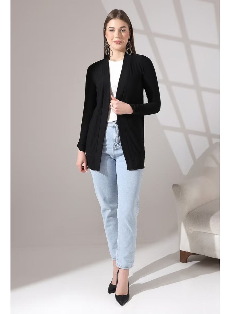 Poem Women's Long Sleeve Collar and Armband Detailed Polka Dot Jacquard Flexible Combed Cotton Long Cardigan & Hijab Cardigan - Image 4